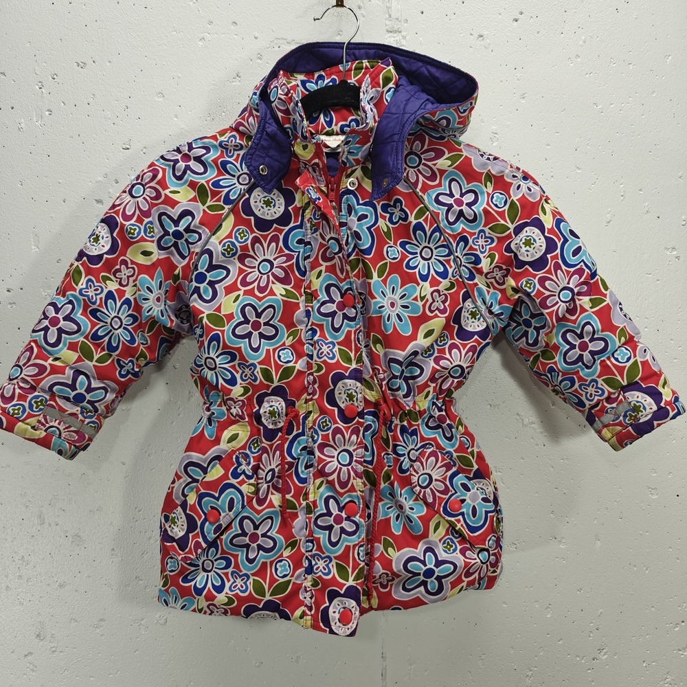 Hanna Andersson Winterwear Girls Size 110/5‎ Jacket Red Retro Floral Drawstring